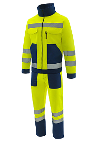 Костюм сигнальный СОЮЗСПЕЦ-Магистраль со световозвращающими полосами желтый/т.синий